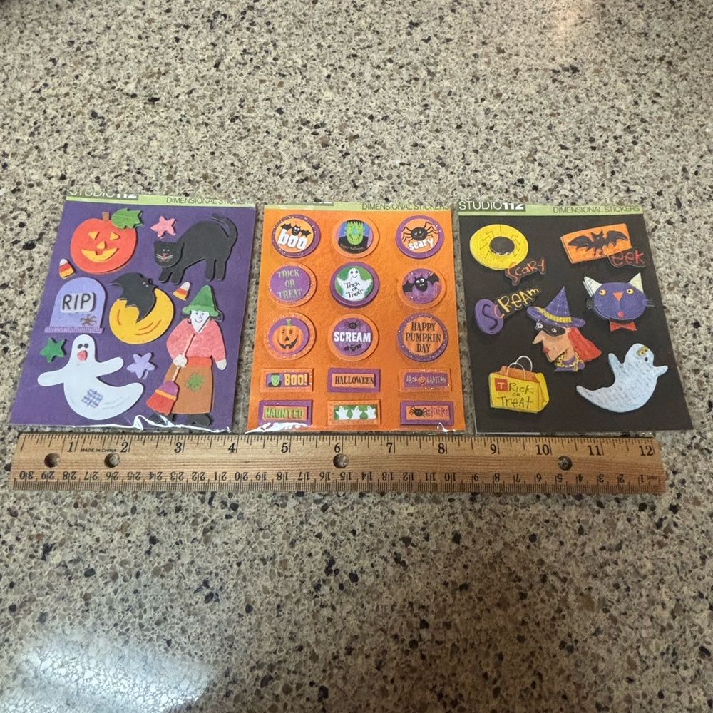 Vtg Halloween Theme Stickers | Dimensional Scrapbook Stickers | Studio112 3 Pack